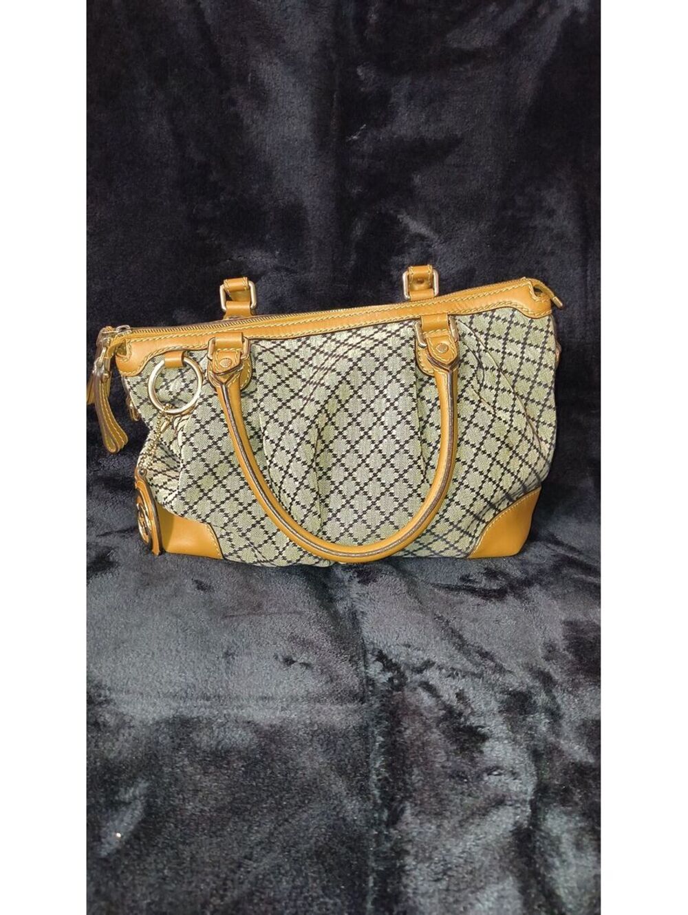 L7. GUCCI Diamante Sukey Canvas and Leather Rolled Top Handle Shoulder Bag